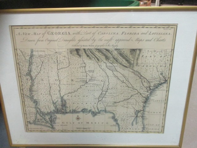 Framed Matted Map of Ga with Parts of Fl,SC,LA: 24 1/2 x 18 1/2