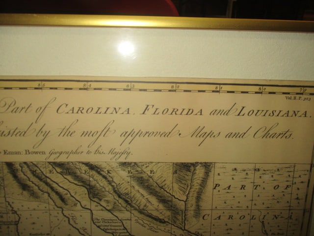 Framed Matted Map of Ga with Parts of Fl,SC,LA - 3