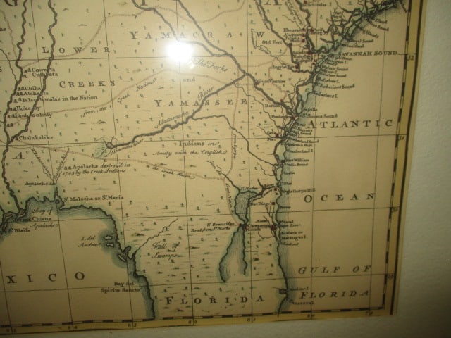 Framed Matted Map of Ga with Parts of Fl,SC,LA - 5
