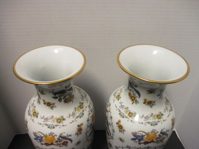 Pair of Royal Bavaria KPM German Porcelain Handpainted Urn Vases with Wood Stands - 2