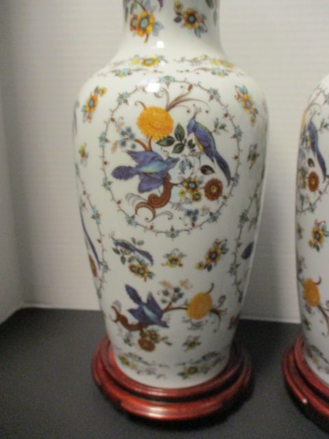 Pair of Royal Bavaria KPM German Porcelain Handpainted Urn Vases with Wood Stands - 5