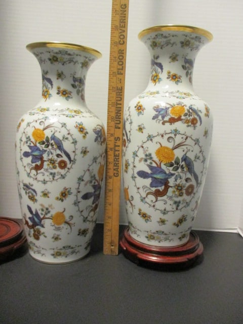 Pair of Royal Bavaria KPM German Porcelain Handpainted Urn Vases with Wood Stands - 9