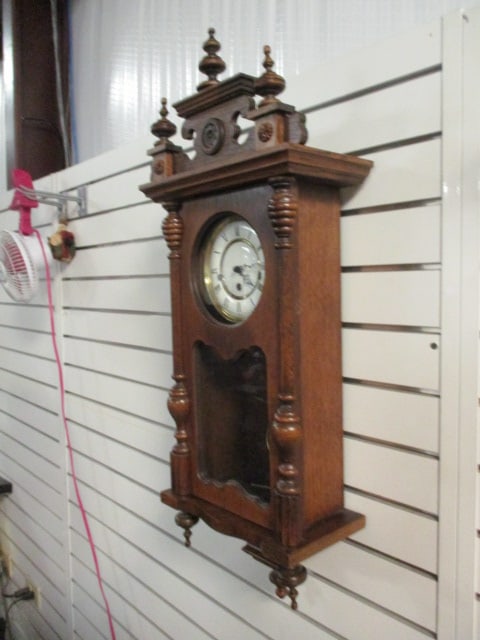 Vintage German Oak 8 Day Wall Clock - 2