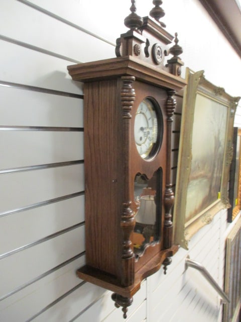 Vintage German Oak 8 Day Wall Clock - 6