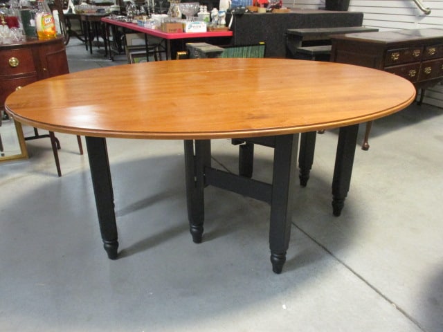 Ethan Allen New Country 2 Tone Gate Leg Dining Table: 72" x 22"(sides down)54"(sides up) x 29 1/2", center section has round slight faded spot from sun/light, Local Pickup Only