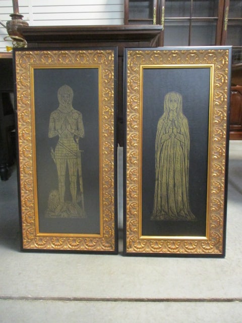 Two Professionally Framed and Sealed Brass Rubbings by Judy Godfrey: 15" x 30", The history of brass rubbings in on back of one, Local Pickup Only