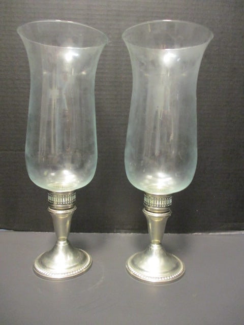 Pair of Weighted Silver Tone Hurricane Candle Holders (1 of 9)