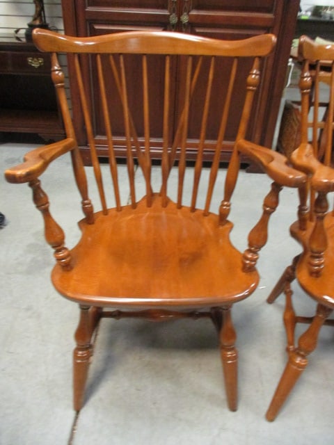 Pair of Ethan Allen Maple Fiddle Back Arm Chairs - 2