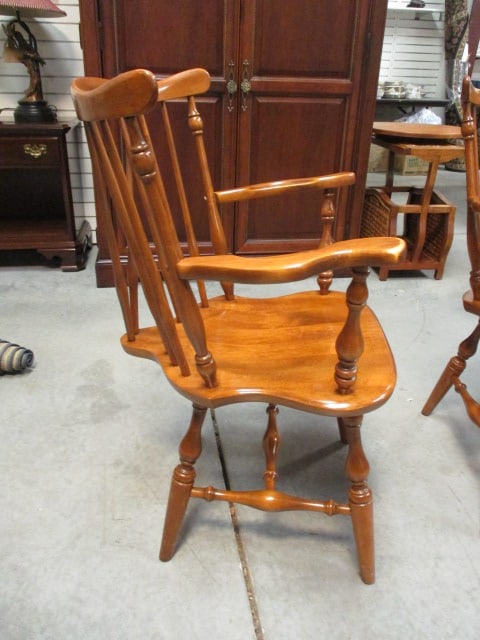 Pair of Ethan Allen Maple Fiddle Back Arm Chairs - 4