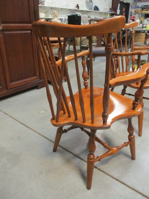 Pair of Ethan Allen Maple Fiddle Back Arm Chairs - 5