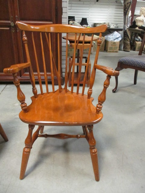Pair of Ethan Allen Maple Fiddle Back Arm Chairs - 8