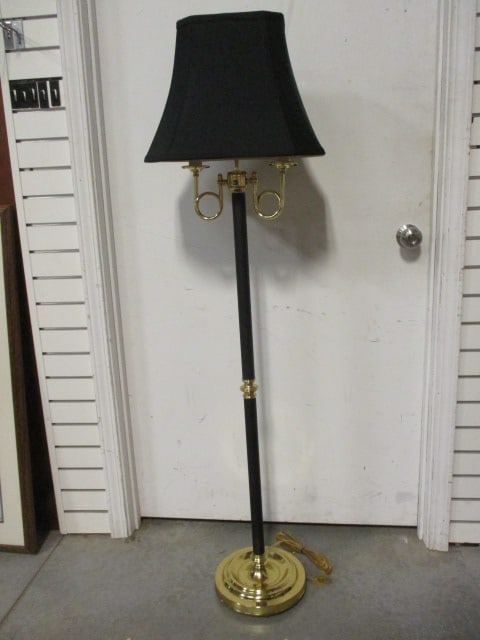 Black and Brass Neoclassical Inspired Candlestick Floor Lamp: 57"h, some finish wear on base, Local Pickup Only