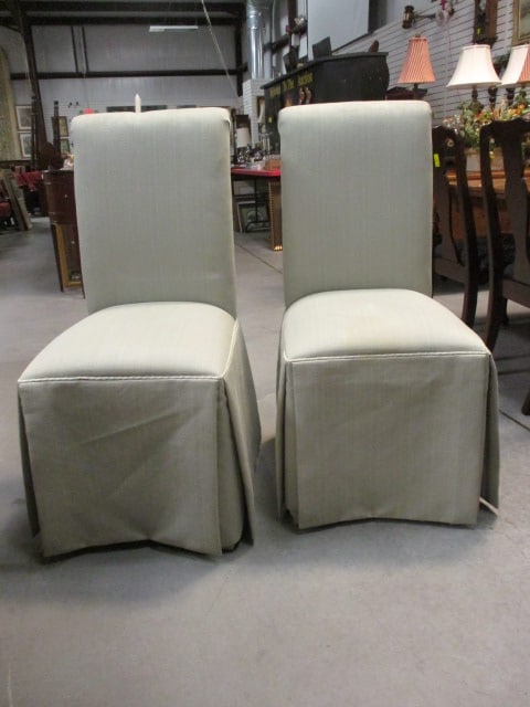 Pair of Claremont Furniture Upholstered Box Pleat Parson's Chairs with Rolled Top (1 of 10)