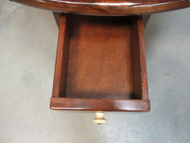 Ethan Allen Early American Style Dark Stained Pine Drop Leaf Lamp Table with Drawer - 9