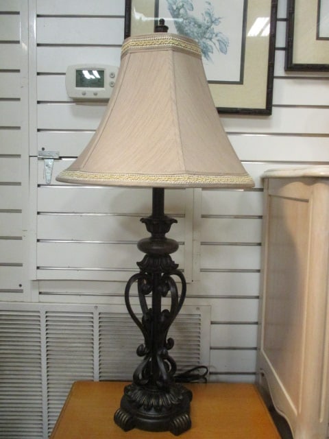 Sculpted Bronzed Open Scrollwork Pedestal Table Lamp: 33"h, Local Pickup Only