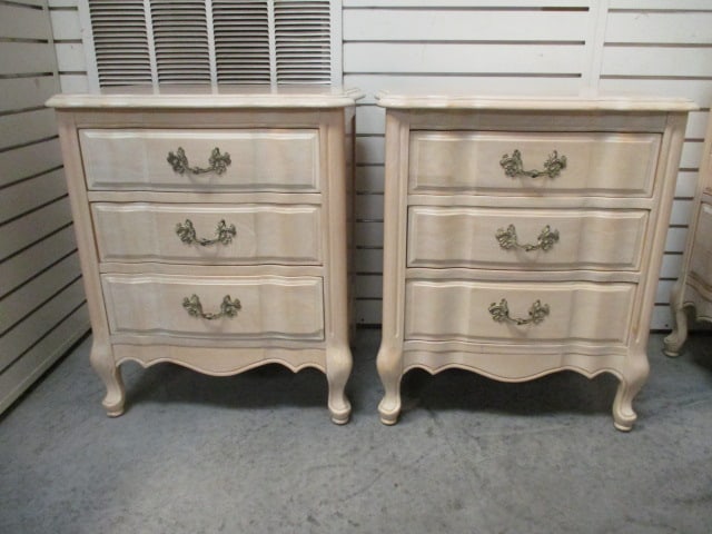 Pair of White Wash French Country Style 3 Drawer Nightstands (1 of 12)