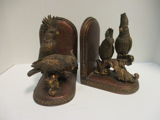 Pair of 2006 CBK Styles Sculpted Cockatiels on Acanthus Leaves Bookends: 8 1/4"h