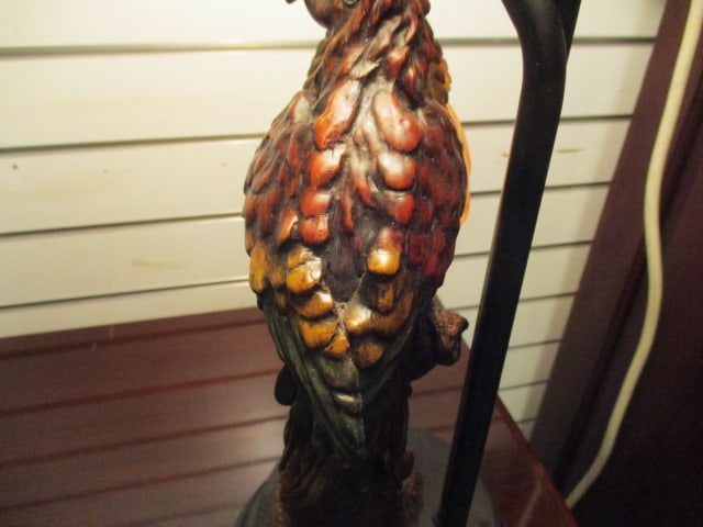 Sculpted Tropical Parrot Table Lamp with Frosted Leaf Glass Shade Night Light - 12