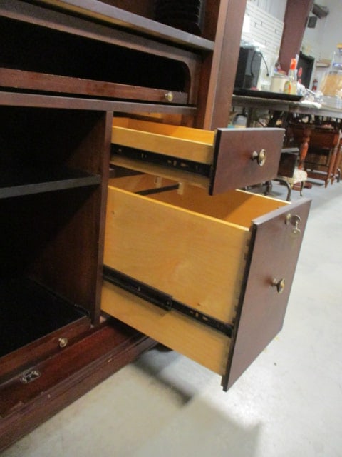 Thomasville Mahogany Raised Panel Computer Armoire with Carved Leaf Accents - 12