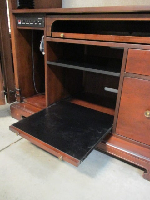 Thomasville Mahogany Raised Panel Computer Armoire with Carved Leaf Accents - 16