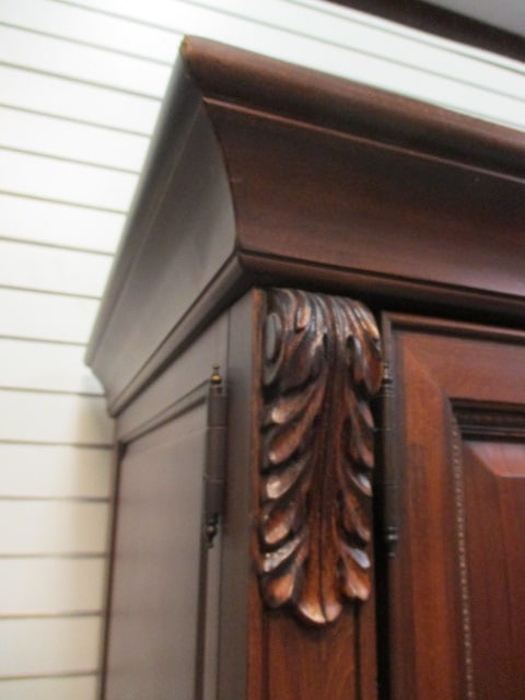 Thomasville Mahogany Raised Panel Computer Armoire with Carved Leaf Accents - 18