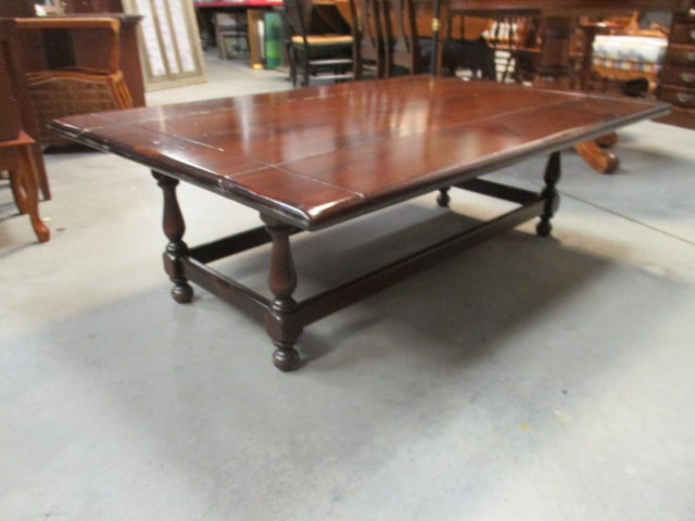 Ethan Allen Early American Style Dark Stained Pine Drop Leaf Coffee Table - 6