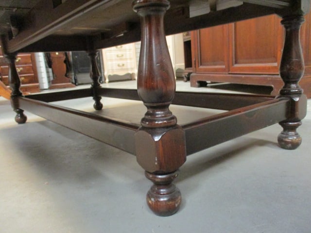 Ethan Allen Early American Style Dark Stained Pine Drop Leaf Coffee Table - 9