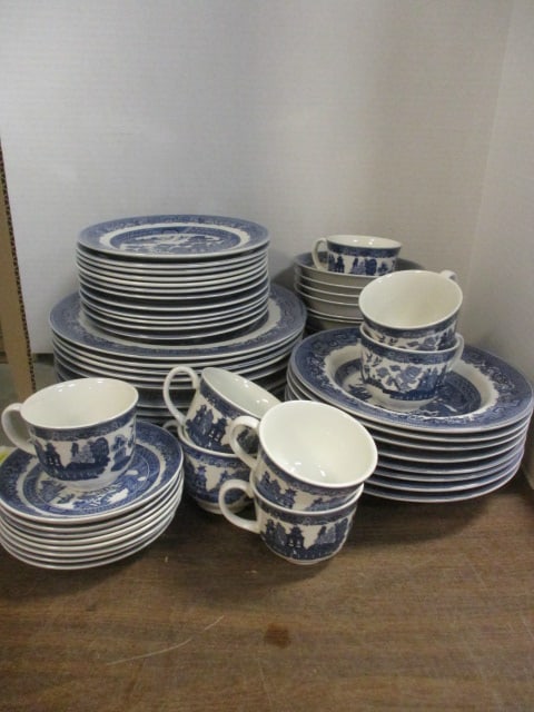 60 Pieces of Johnson Brox. Blue Willow Dinnerware (1 of 12)