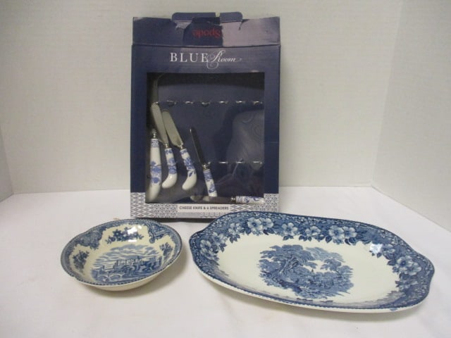 Spode Blue Room Cheese Knife and Four Spreaders, Wedgwood "Woodland" Ironstone (1 of 12)