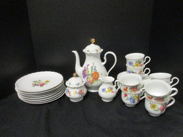 Royal Tattau Bavaria German Porcelain Multi Color Flower Coffee Serving Set (1 of 14)