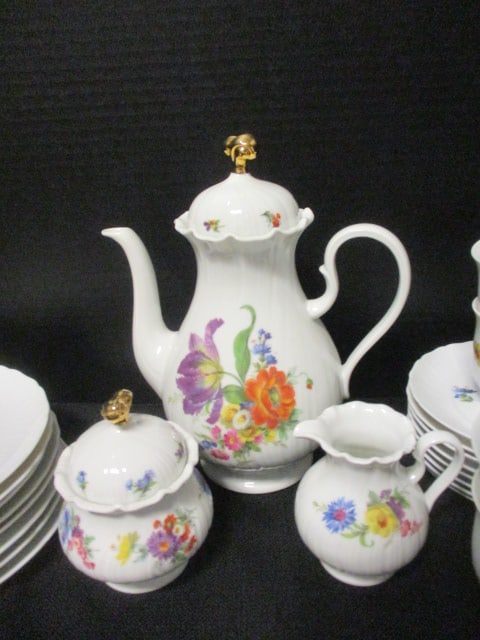 Royal Tattau Bavaria German Porcelain Multi Color Flower Coffee Serving Set - 3