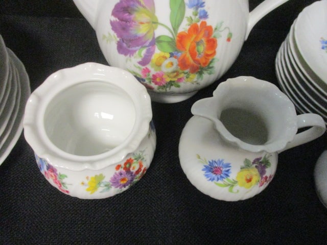 Royal Tattau Bavaria German Porcelain Multi Color Flower Coffee Serving Set - 6