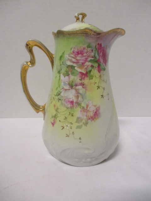 Vintage Handpainted Porcelain Coffee Pot with Rose Blossom Design (1 of 8)
