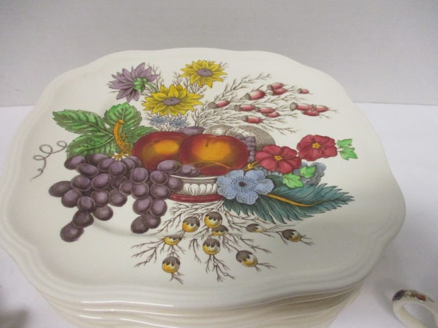 Copeland Spode "Reynolds" Earthenware Square Plates and Bouillon/Clear Soup Bowls - 2