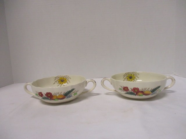 Copeland Spode "Reynolds" Earthenware Square Plates and Bouillon/Clear Soup Bowls - 6