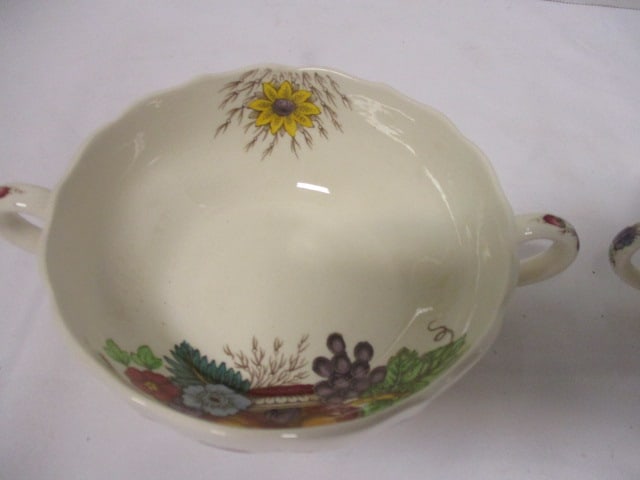 Copeland Spode "Reynolds" Earthenware Square Plates and Bouillon/Clear Soup Bowls - 7