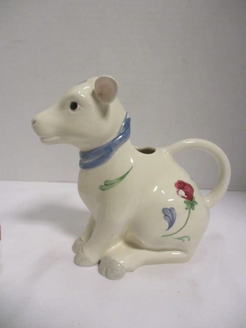 Lenox "Poppies on Blue" Pear Shape Sugar Bowl, Cow Shape Creamer, 3 Piece - 19