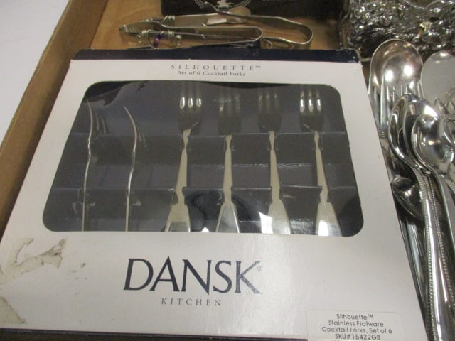 Dansk Kitchen Silhouette Cocktail Forks, Silverplated Cranberry Server with Glass Liner - 2