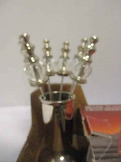 Dansk Kitchen Silhouette Cocktail Forks, Silverplated Cranberry Server with Glass Liner - 6