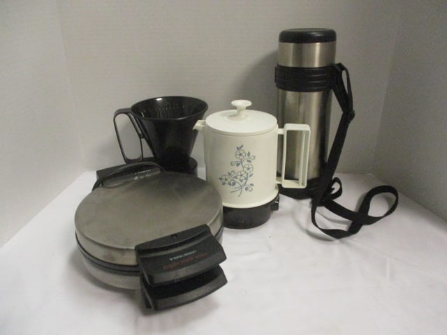 Poly Hot-Pot Electric Water Boiler, Black & Decker Belgian Waffle Maker,: Stainless Insulated Bottle and Thermos Manual Pour-Over Coffee Brewer Cone