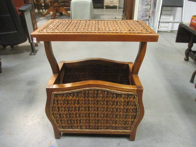 Tiered Wood Magazine Rack Table with Woven Panels: 12" x 20" x 24 1/4", Local Pickup Only