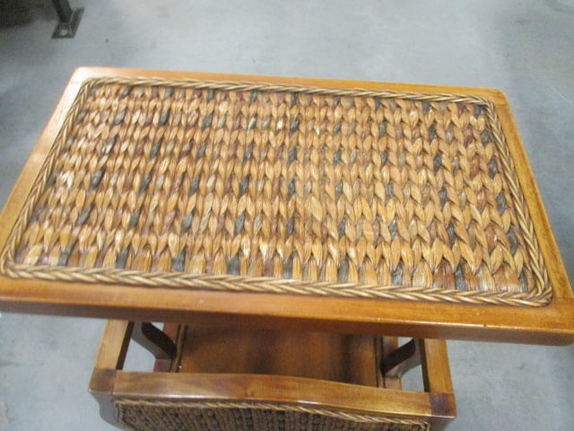 Tiered Wood Magazine Rack Table with Woven Panels - 2