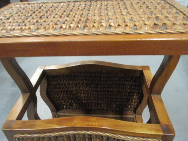 Tiered Wood Magazine Rack Table with Woven Panels - 3
