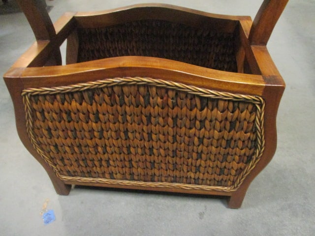 Tiered Wood Magazine Rack Table with Woven Panels - 4