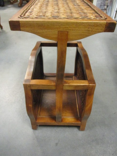 Tiered Wood Magazine Rack Table with Woven Panels - 5