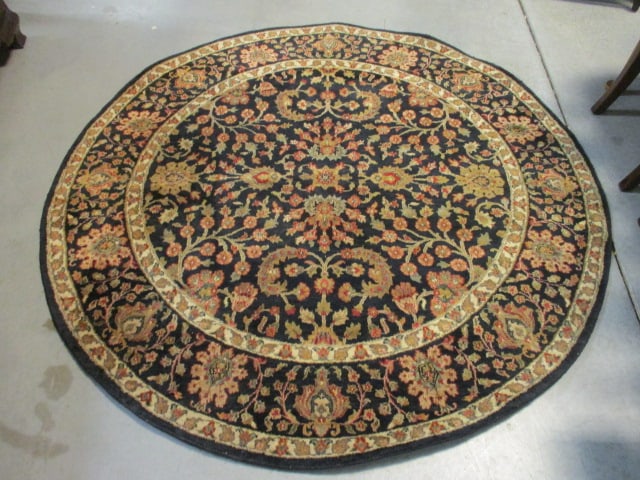 Round Capel Black Floral Wool Pile Area Rug: Design No. AE-1042, 72"dia, Local Pickup Only
