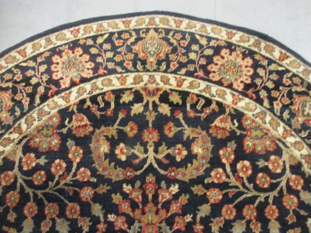 Round Capel Black Floral Wool Pile Area Rug - 2