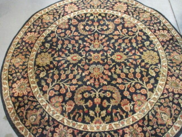 Round Capel Black Floral Wool Pile Area Rug - 3