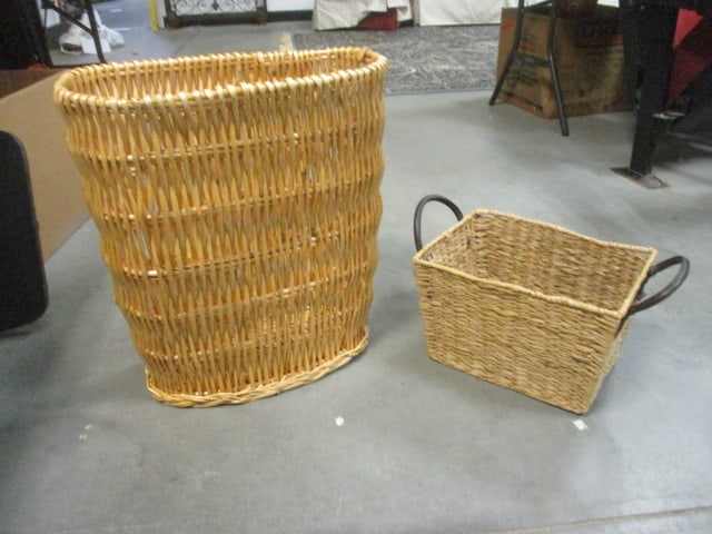 Woven Basket with Leather Handles and Woven Hamper Basket (1 of 7)