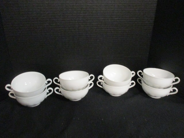 Kaiser "Romantica" West Germany Porcelain Bowls, Plates and Bouillon Clear Soup Bowls - 6